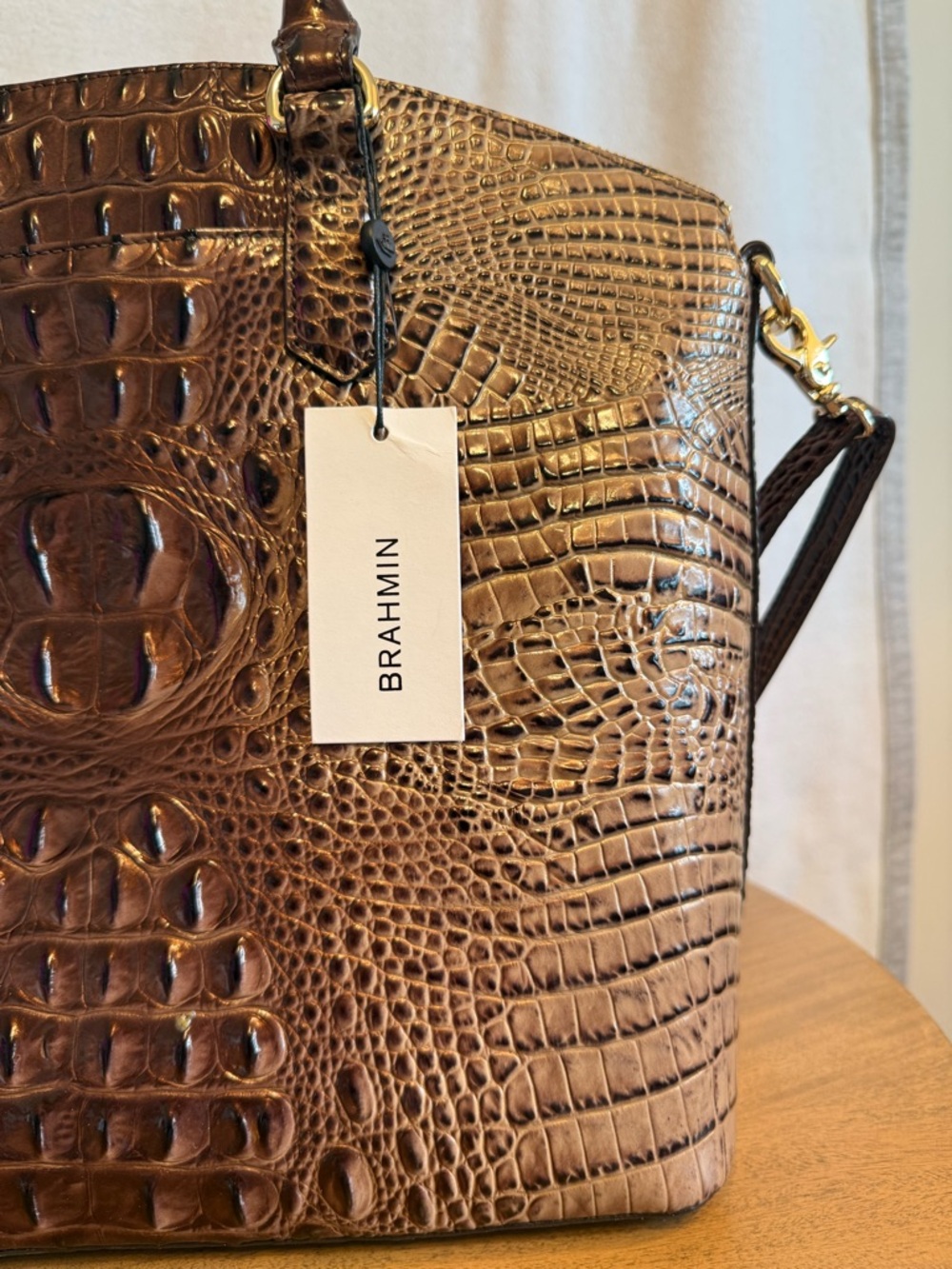 Brahmin Large Duxbury Satchel Mocha Ombre Melbourne Croc Embossed Leather - Picture 2 of 7